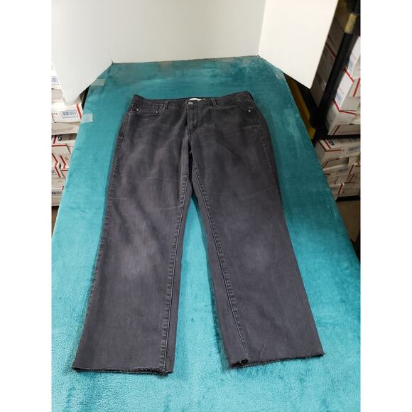 Levis 505 Jeans Size 14 Womens Black Pants Ladies Mid Rise Straight Cropped - Picture 1 of 15